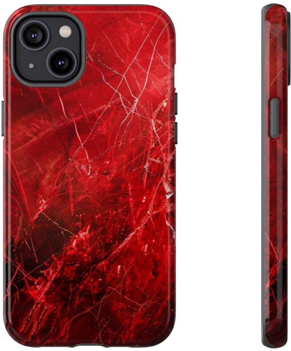 Rode Marmerstructuur met Nerven – Telefoonhoesje Geschikt voor iPhone 14 Plus
