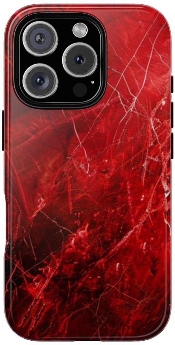 Rode Marmerstructuur met Nerven – Telefoonhoesje Geschikt voor iPhone 16 Pro