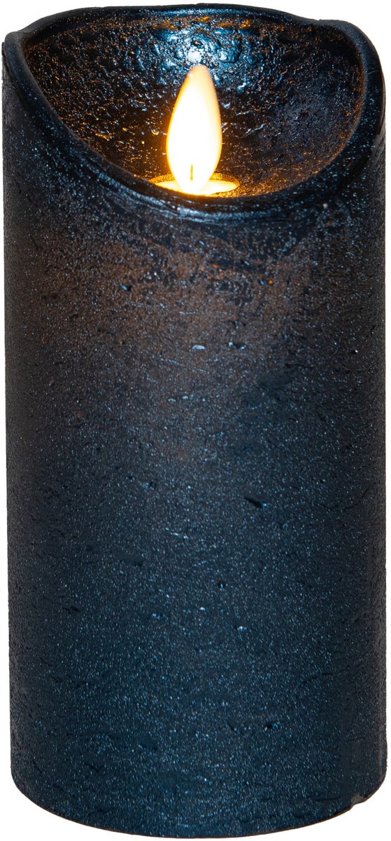 Anna's Collection Led kaars/stompkaars - metallic blauw - wax - H15 x D7,5 cm - bewegende vlam Donkerblauw