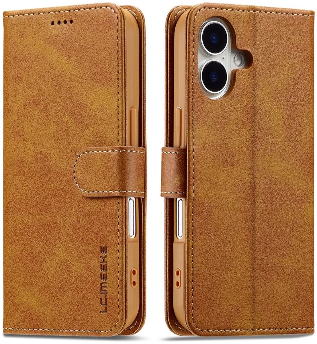 LC.IMEEKE Hoesje - Geschikt voor iPhone 17 Hoesje - LC.IMEEKE Luxe Book Case - Bruin