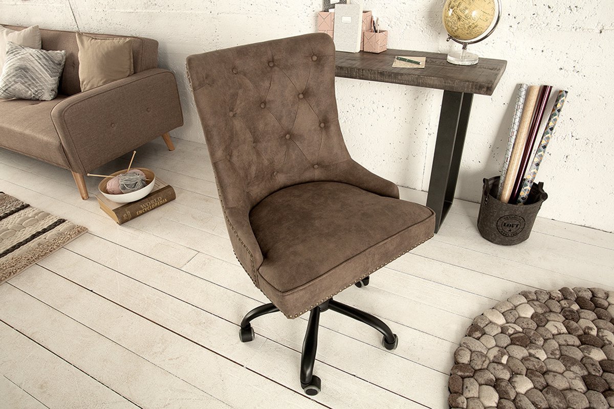 In hoogte verstelbare bureaustoel VICTORIAN vintage taupe met armleuning - 38793