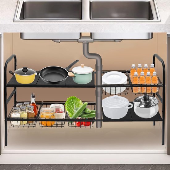 Uitbreidbare organizer voor onder de gootsteen - 2-laags verstelbare plankorganizer