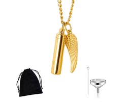 Ashanger met Vleugel Goud | Gedenkhanger, assieraad, urn - Inclusief ketting 50cm - RVS Asketting Koker met Engelvleugel