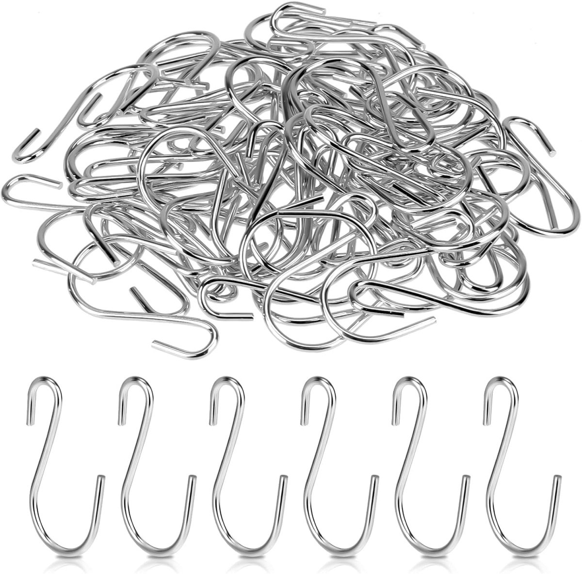 TOVBMUP 60 stuks - Haken - S-vormige haken - RVS haken - Geschikt voor huis, auto, badkamer, keuken, hangende decoraties - Zilver - 3,6*2cm