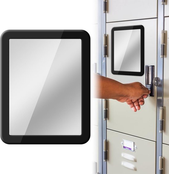 Miroir magnétique (18 x 12,7 cm) - Miroir de voyage magnétique - Adhère à toutes les surfaces métalliques - Miroir pour casiers de bureau, d'école, de sport et réfrigérateurs - Zwart