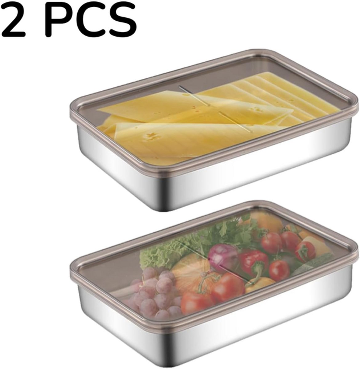 2 stuks - RVS vershouddozen met deksel - 800 ml (20 x 14,5 x 4,5 cm) - Luchtdichte bewaardozen voor koelkast - Ideaal als roestvrijstalen lunchbox, dumplingdoos of Japanse baconbox - Duurzaam, herbruikbaar en lekvrij ontwerp