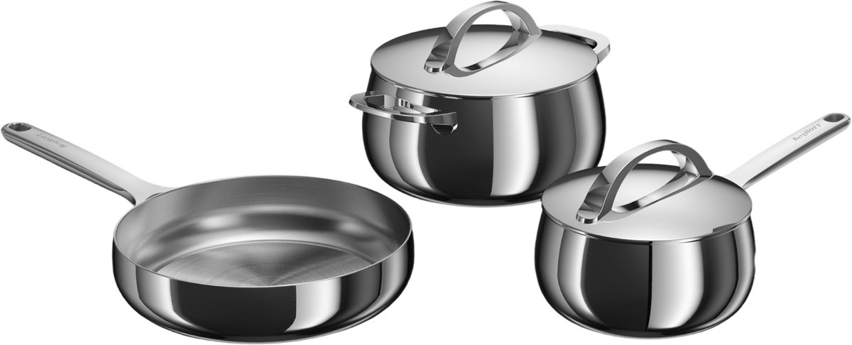 BergHOFF Home Pannenset RVS – 5-delig Kookpannenset met Deksels - PFAS-Vrij – Steelpan Ø 16 cm – Kookpot Ø / 20 cm – Braadpan Ø 24 cm – Geschikt voor Inductie, Gas, Elektrisch en Keramisch – Oven- en Vaatwasserbestendige Kookpannen - Stellar Steel