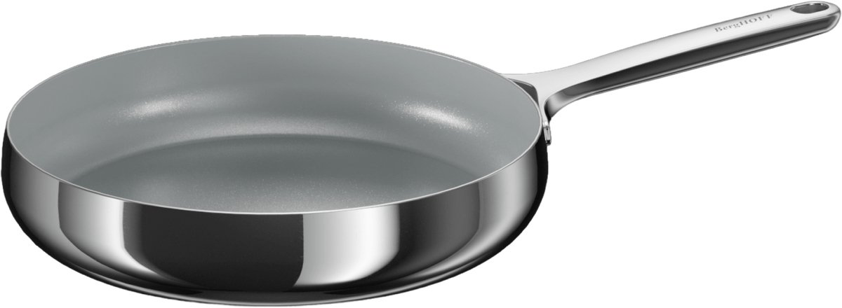 BergHOFF Home Koekenpan Ø 28 cm - PFAS-Vrije Antikleefpan– RVS Braadpan – Keramische Anti-Aanbaklaag Bakpan – Geschikt voor Inductie, Gas, Elektrisch en Keramisch – Ovenbestendige Biefstukpan tot 230 °C – Stellar Steel