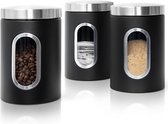 Bocaux de conservation- boîtes à café et à sucre - Set de 3 pots à thé en acier inoxydable - pots de conservation polyvalents pour café et thé - ensemble de pots à biscuits transparents et hermétiques