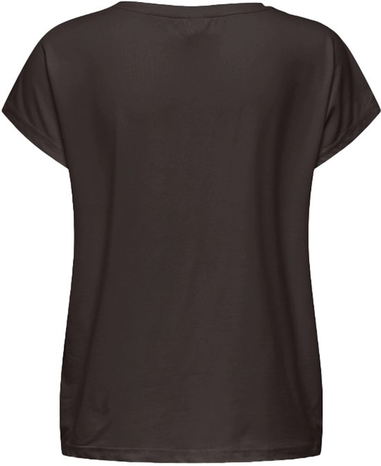 Donkerbruin, kort mouwen t-shirt met ronde hals.