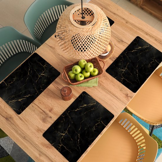 Napperons - 6 pièces - 45x30 cm - Set de table en plastique - Marbre Zwart - Veines dorées - Classique - Dessous de Assiettes - Décoration de table - Accessoires de décoration de table de Cuisine - Dessous de verre en Vinyl - Décoration de table