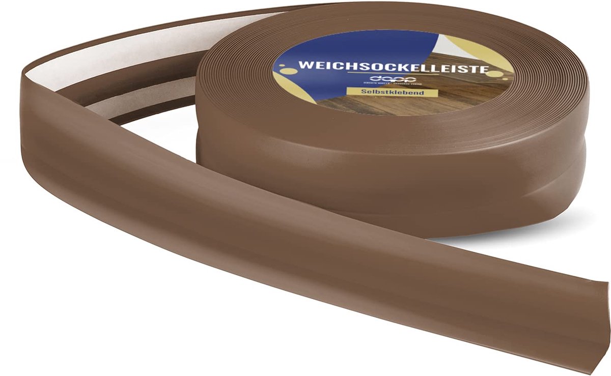 DQ-PP ZACHTE PLINT - 50 m (2xw5m) - Donkerbruin - 32 x 23 mm - PVC - zelfklevend - knikhoek plinten rubberen strip plint hoekprofiel afsluitstrip vloerlijst
