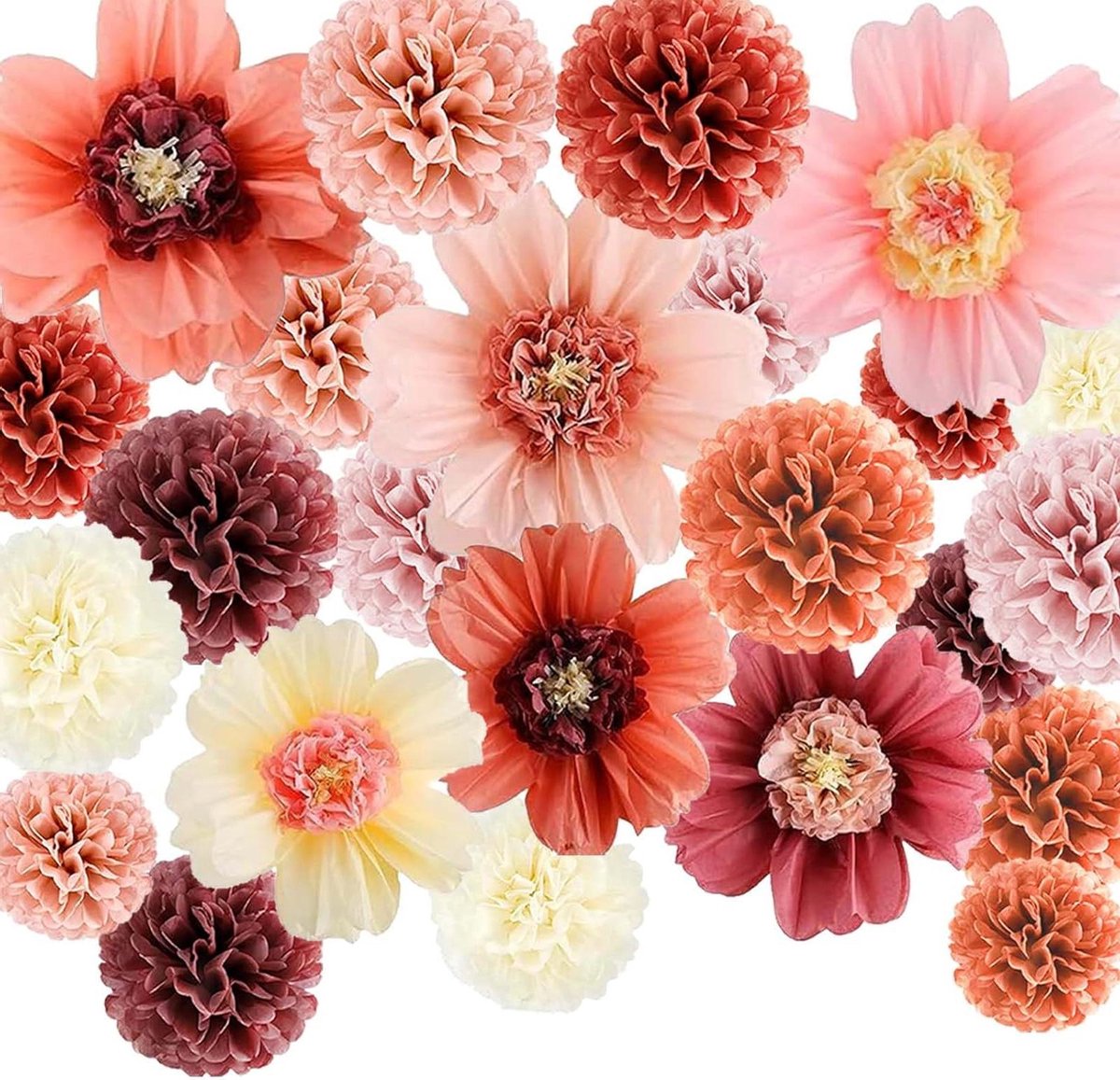 ByShane - Papieren Bloemen Decoratie | Roze Pompoms voor Bruiloft, Verjaardag & Babyshower