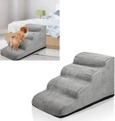 Hondentrap - Hondentrapje voor Honden - 4 Treden - Hondenloopplank - Opstapje Hond - Foam - extra stevig en comfortabel - Grijs