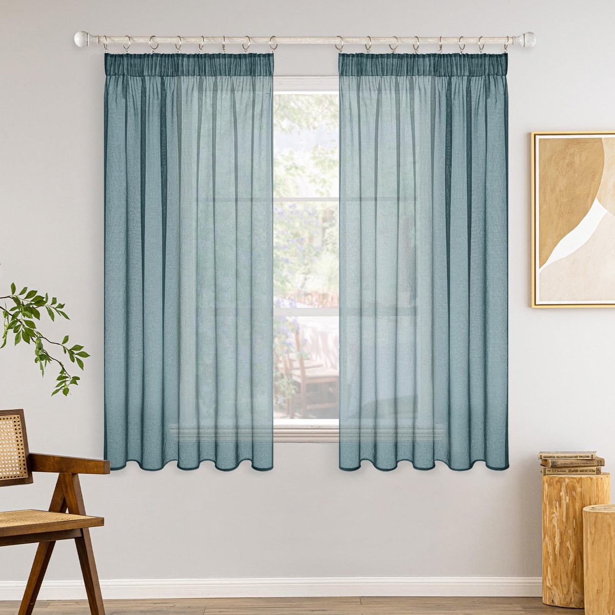 Ibenzoa Gordijnen met Plooiband voor Woon- en Slaapkamer, Set van 2, Vaalblauw, 140 x 145 cm