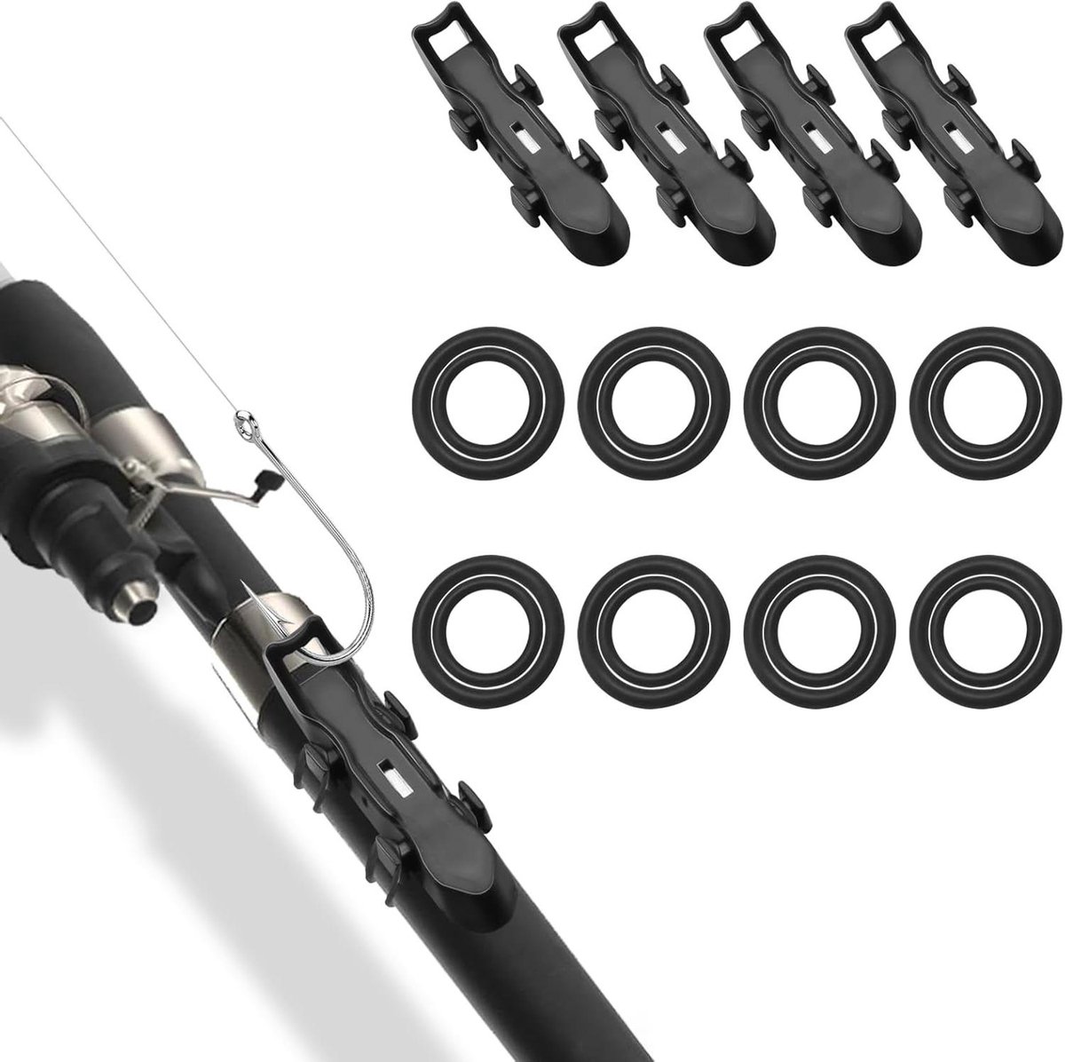 Inovra Plus - Magnetische Vishaak Houder - 4 stuks - Handig in Gebruik met Rubberen Ring - Hengel Accessoires - Magnetisch - Vishaak Opberger