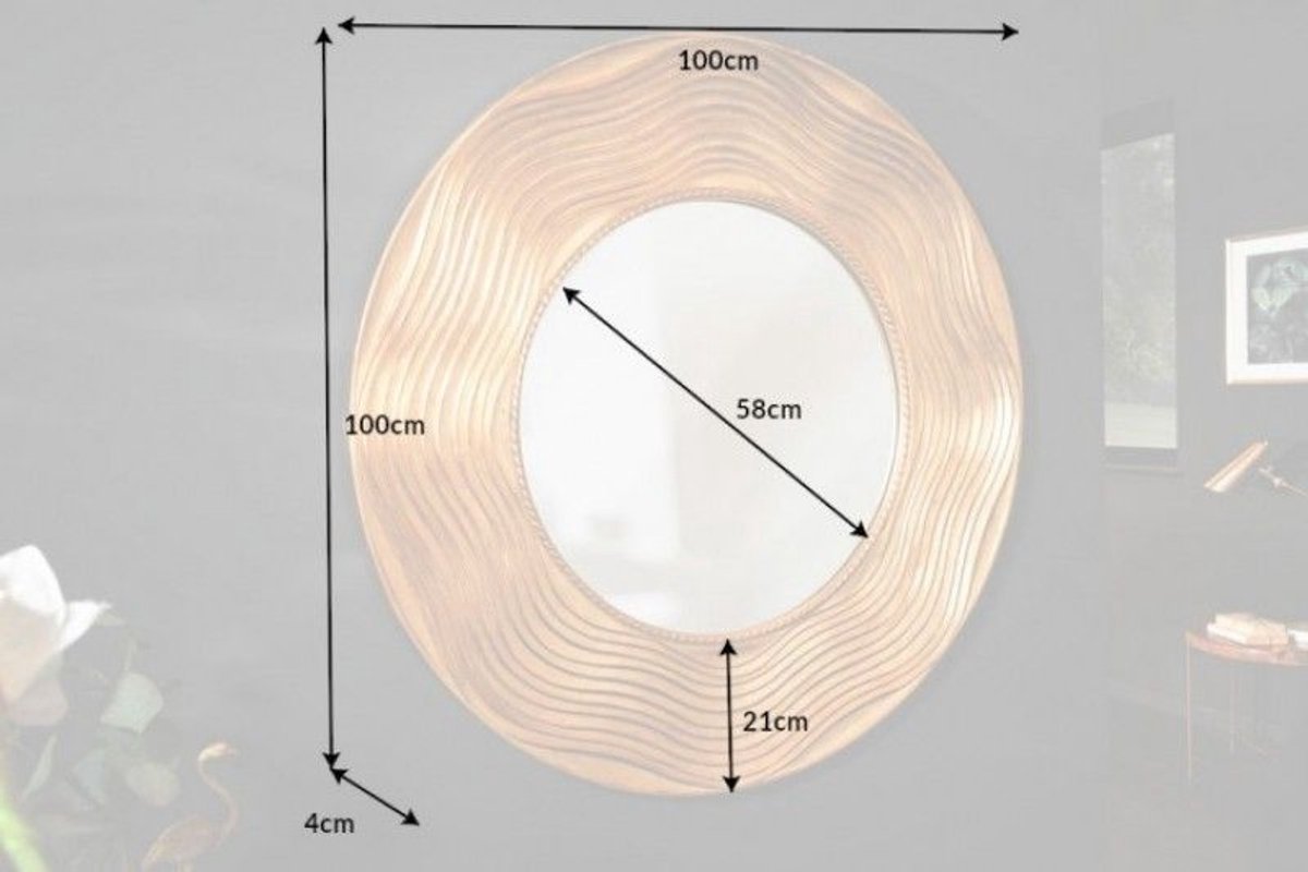 Elegante wandspiegel CIRCLE 100cm goud rond met versierde lijst - 40697