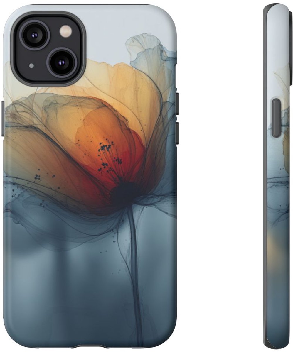 Transparante Oranje en Blauwe Bloem – Telefoonhoesje Geschikt voor iPhone 14 Plus