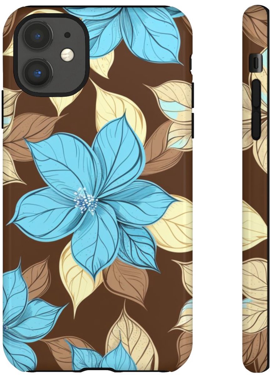 Turquoise en Beige Bloemenpatroon – Telefoonhoesje Geschikt voor iPhone 11