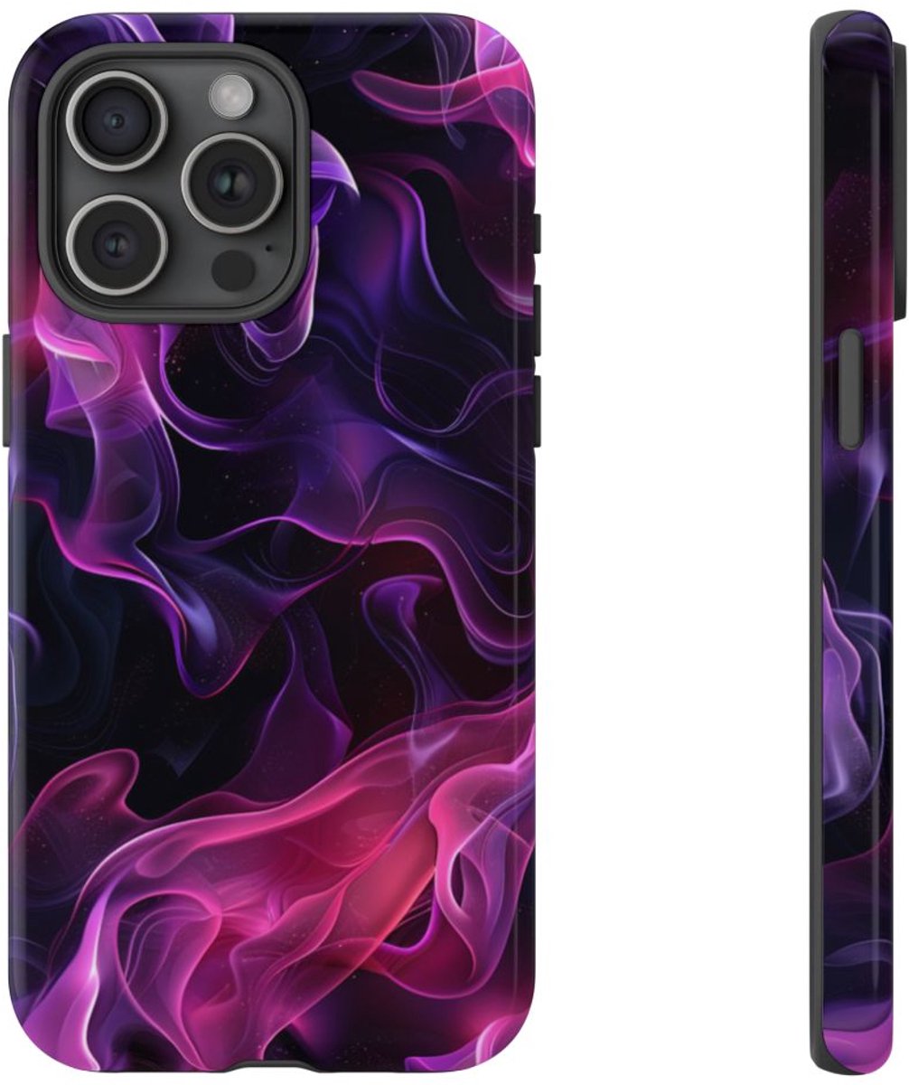 Violette en Roze Abstracte Vlammen – Telefoonhoesje Geschikt voor iPhone 15 Pro Max