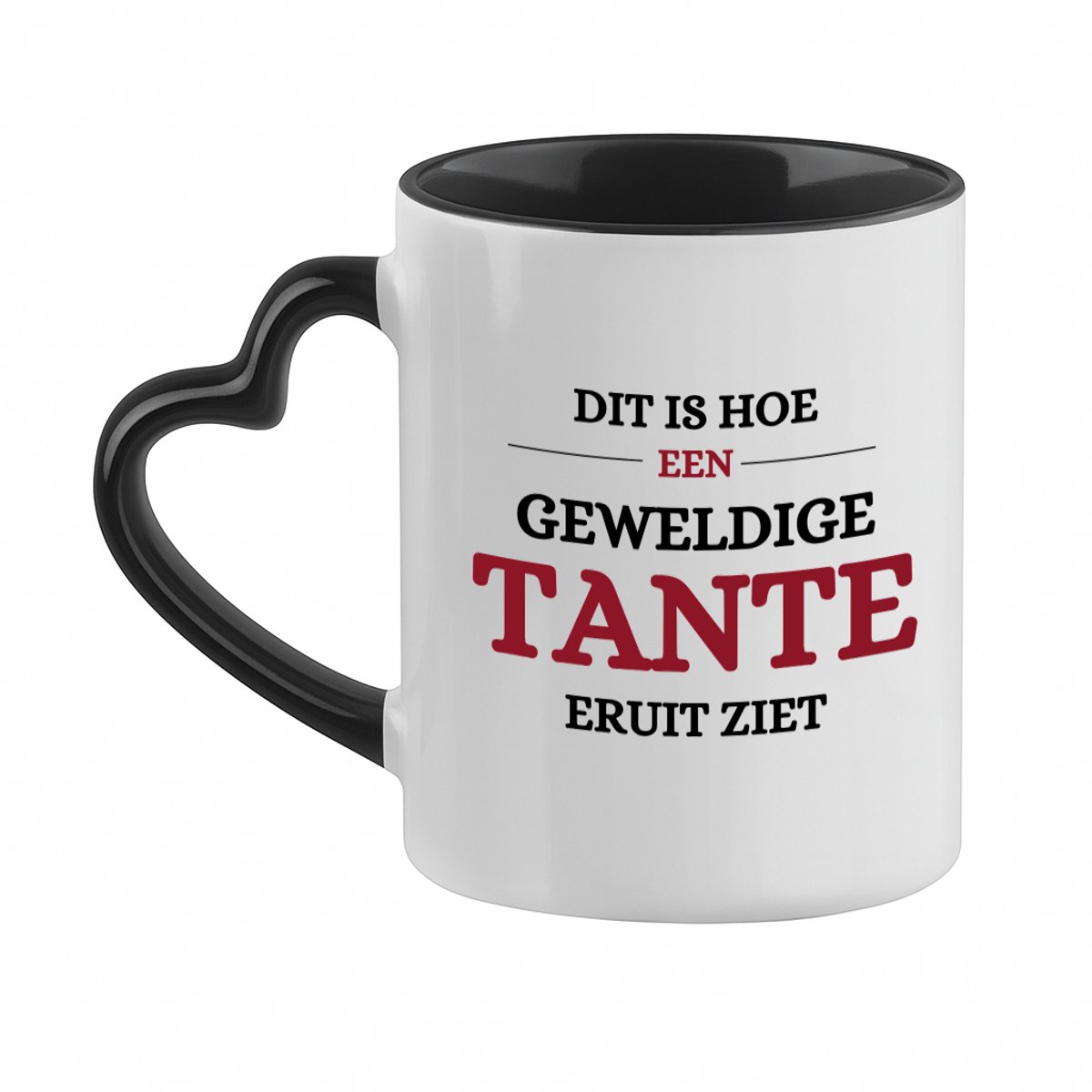 Hacebo® - geweldige tante koffiebeker met hart oor zwart - Tante - liefste tante - thee mok - koffie beker - verjaardagscadeau - verjaardag - cadeau voor tante - kado - koffiemok - 330 ML