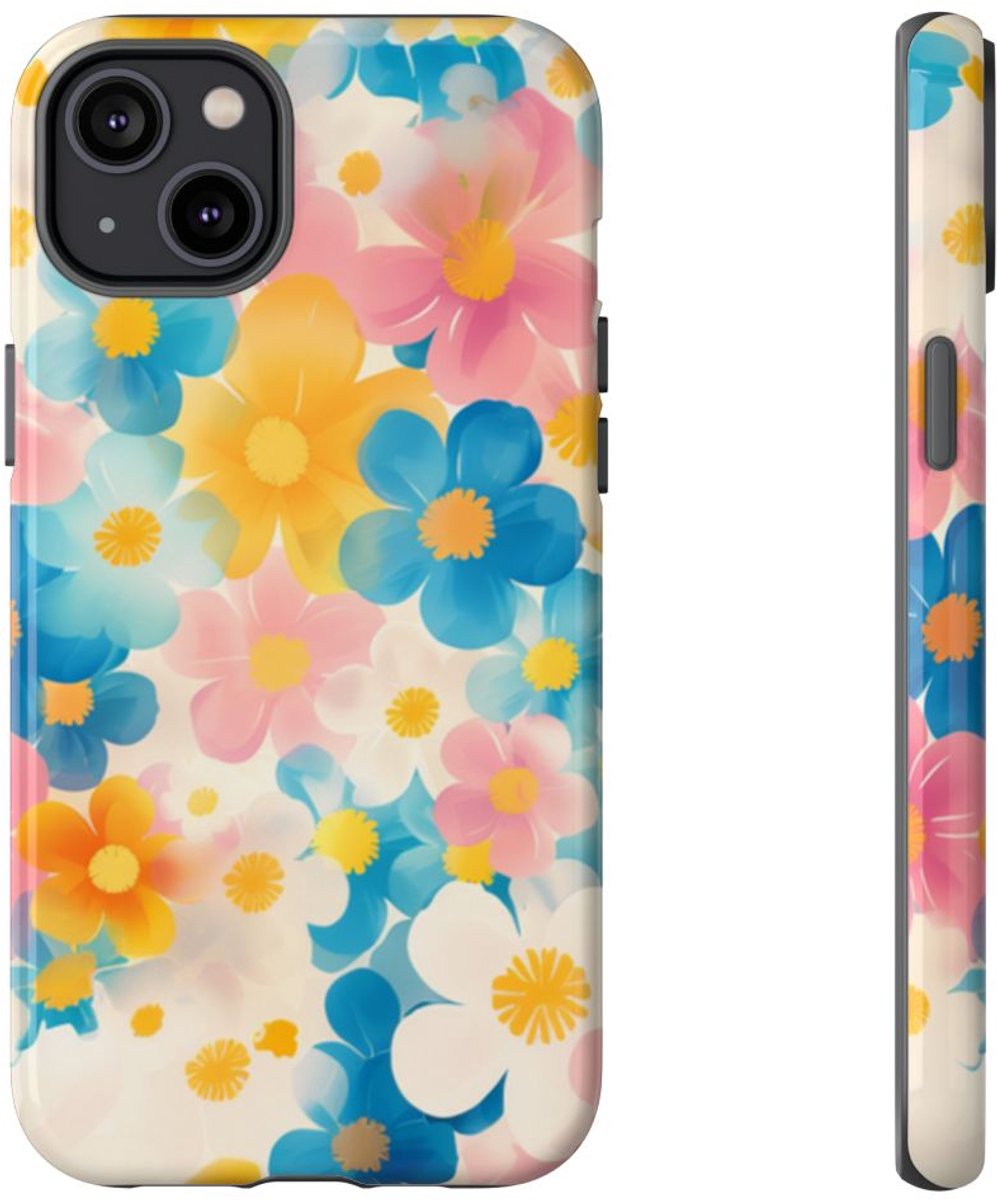 Vrolijk Pastel Bloemenpatroon – Telefoonhoesje Geschikt voor iPhone 14 Plus