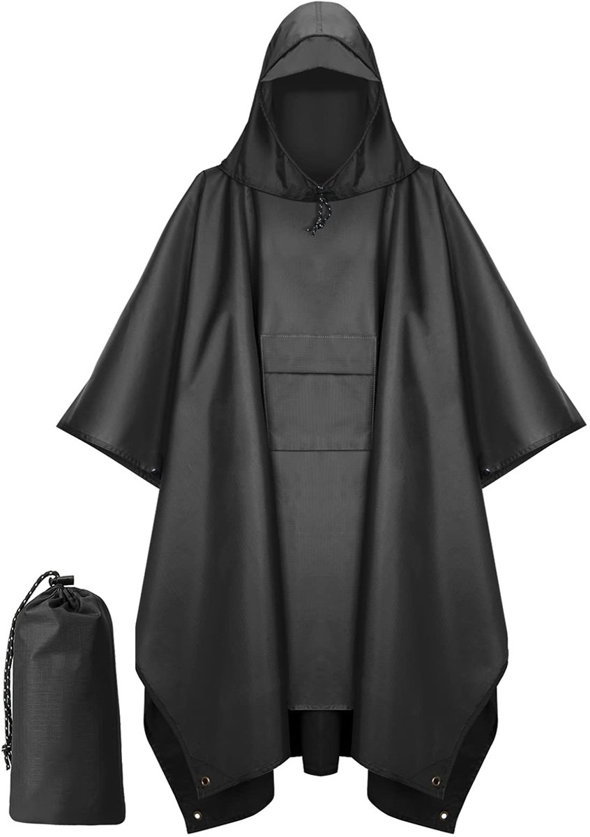 Premium Regenponcho met Opbergtas - Waterdicht & Winddicht Design voor Fietsen, Wandelen en Outdoor | Unisex One Size (Zwart) - Sneldrogend en Ademend