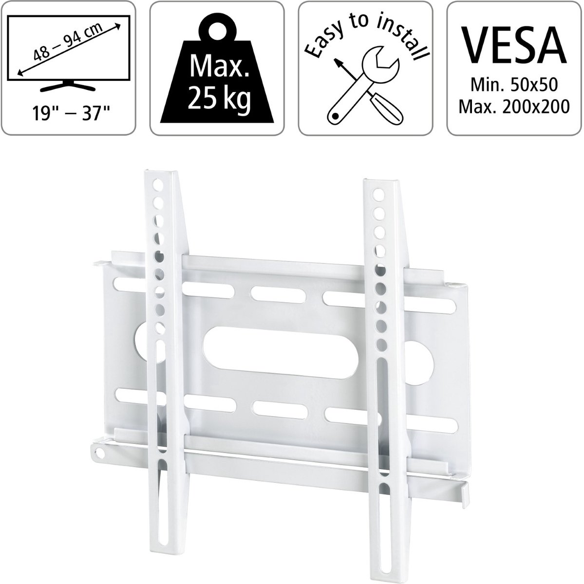 Hama Ultraslim Fix - Geschikt voor 19 t/m 37 inch - Wit - Tv beugel
