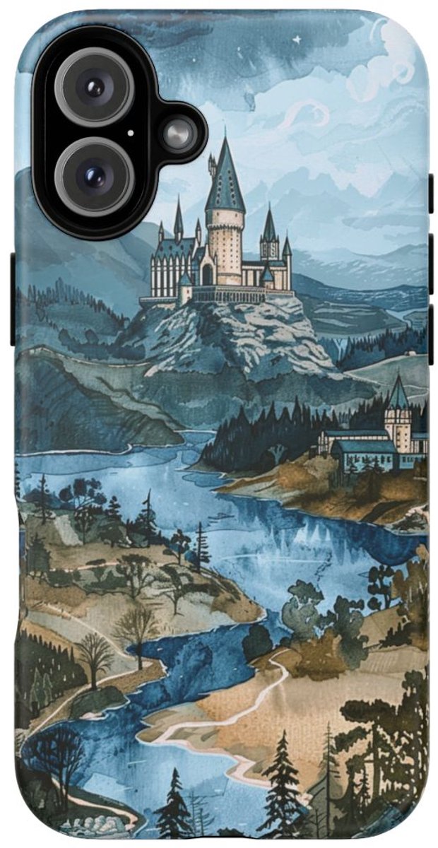 Kasteel Landschap in Waterverf – Telefoonhoesje Geschikt voor iPhone 16 Plus