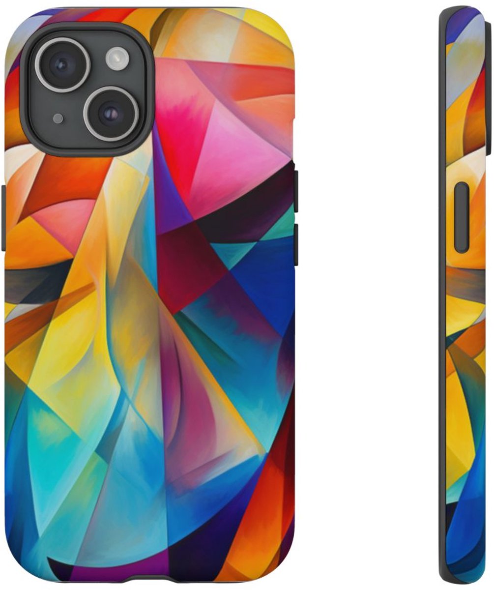 Abstracte Kleurrijke Geometrische Print – Telefoonhoesje Geschikt voor iPhone 15
