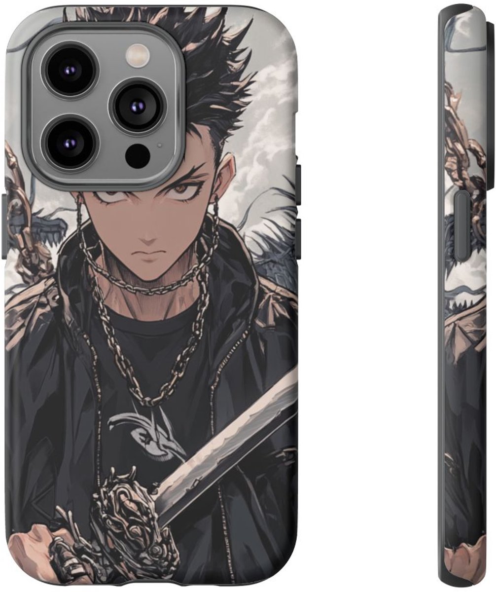 Anime Strijder met Zwaard en Draak – Telefoonhoesje Geschikt voor iPhone 14 Pro