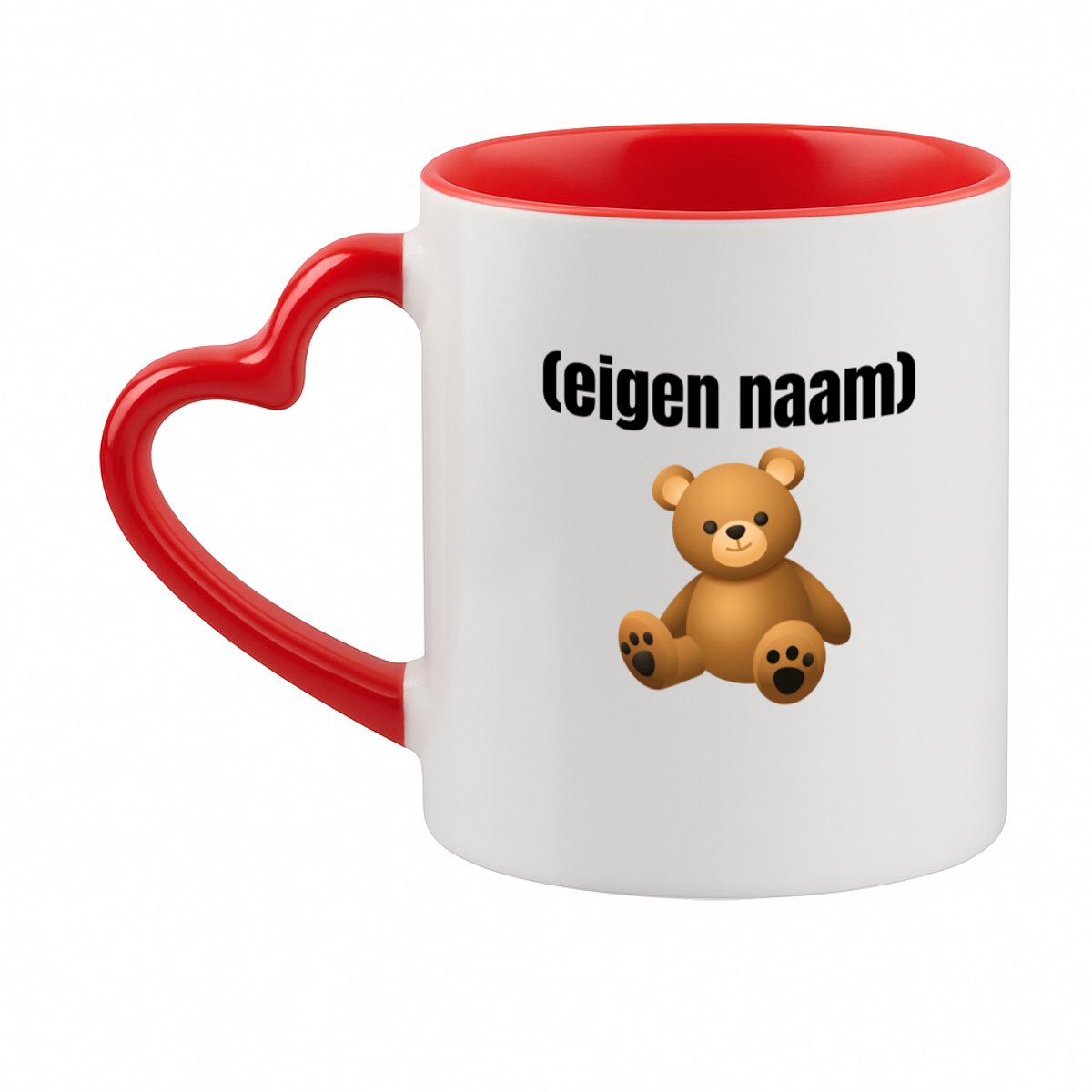 Hacebo® - teddybeer met eigen naam koffiebeker met hart oor rood - Teddybeer - kinderen/knuffel liefhebber - thee mok - koffie beker - iemand die houdt van teddyberen - verjaardag - cadeau - kado - geschenk - koffiemok - 330 ML