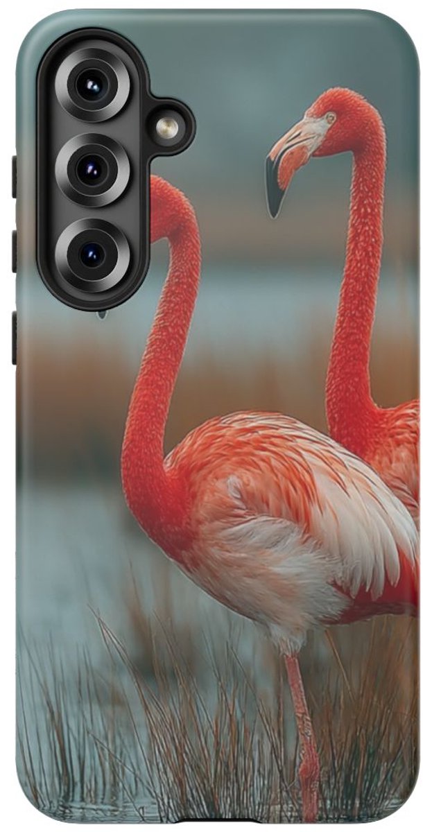 Flamingo's bij Water en Riet – Telefoonhoesje Geschikt voor Galaxy S25 Plus