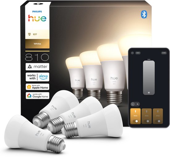 Philips Hue A60 White E27 810lm 4-pack