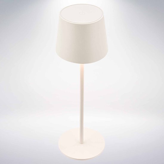 Briloner SUTA - Lampe de table rechargeable - 7670016 - Intensité variable - Fonction tactile - Protection contre les éclaboussures IP44 - Couleur de lumière blanc chaud - Batterie et source lumineuse interchangeables - Ø11 x 33 cm - Blanc vieilli