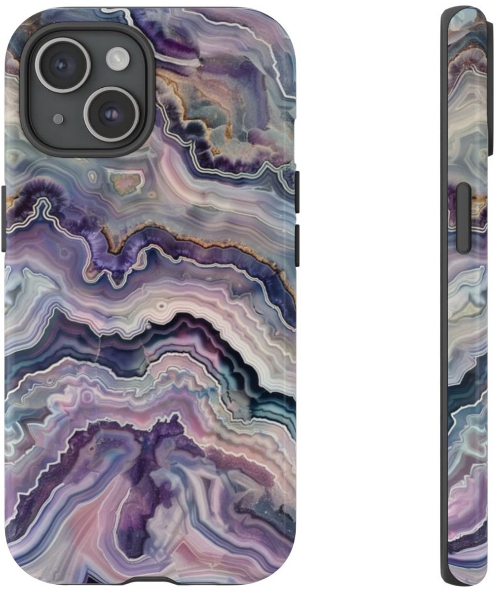 Paars-Blauw Geodepatroon – Telefoonhoesje Geschikt voor iPhone 15