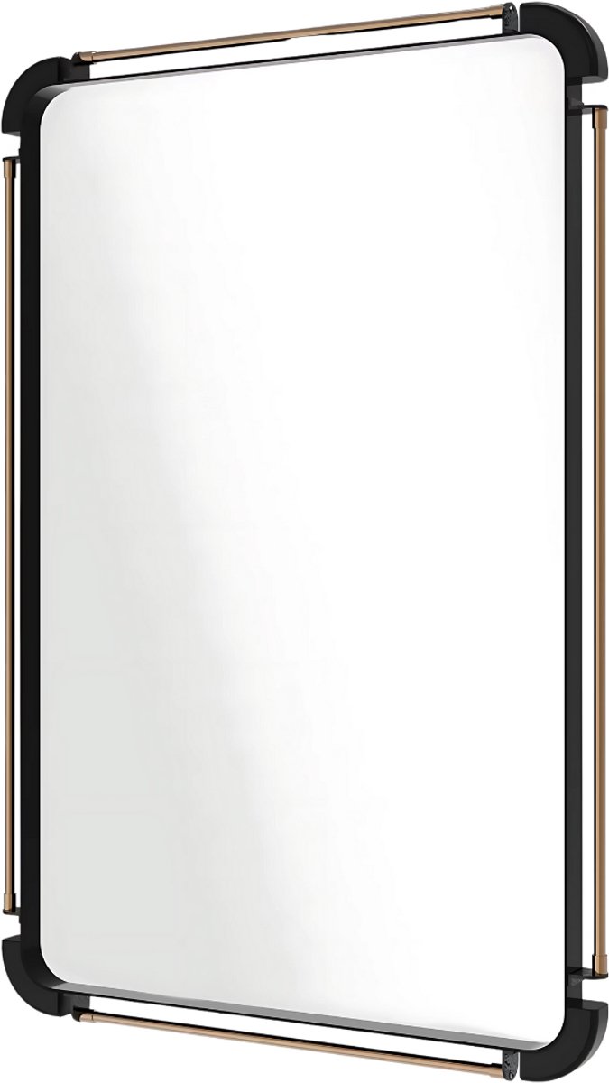 Happiq Wandspiegel Barnwood - Grote Vintage Spiegel 90 cm - Houten Frame met Metalen Pijpdetail - Decoratieve Boerderij Stijl - Voor Woonkamer & Hal Zwart