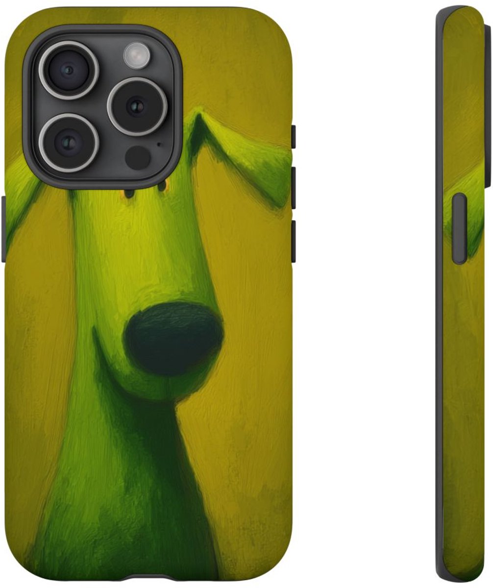 Groene Hond Mat Stevig Hoesje – Telefoonhoesje Geschikt voor iPhone 15 Pro