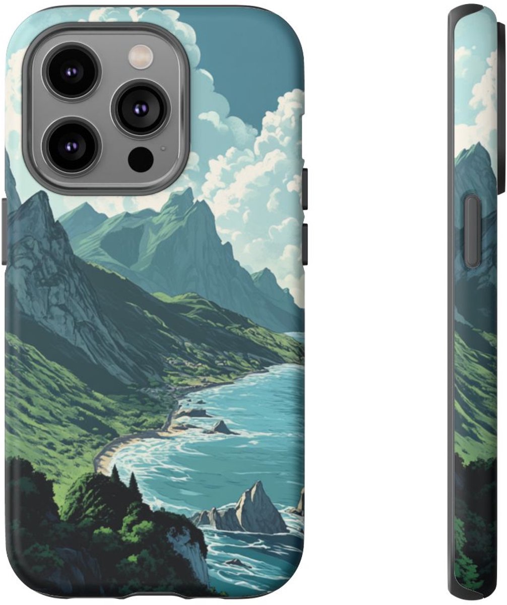 Berg- en Zeezicht – Telefoonhoesje Geschikt voor iPhone 14 Pro