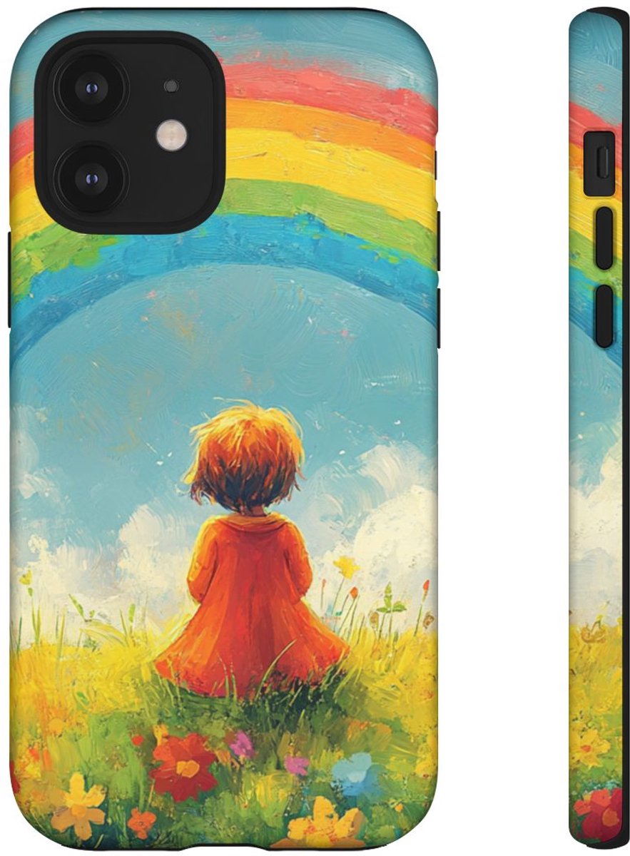 Kindje Bekijkt Regenboog – Telefoonhoesje Geschikt voor iPhone 12