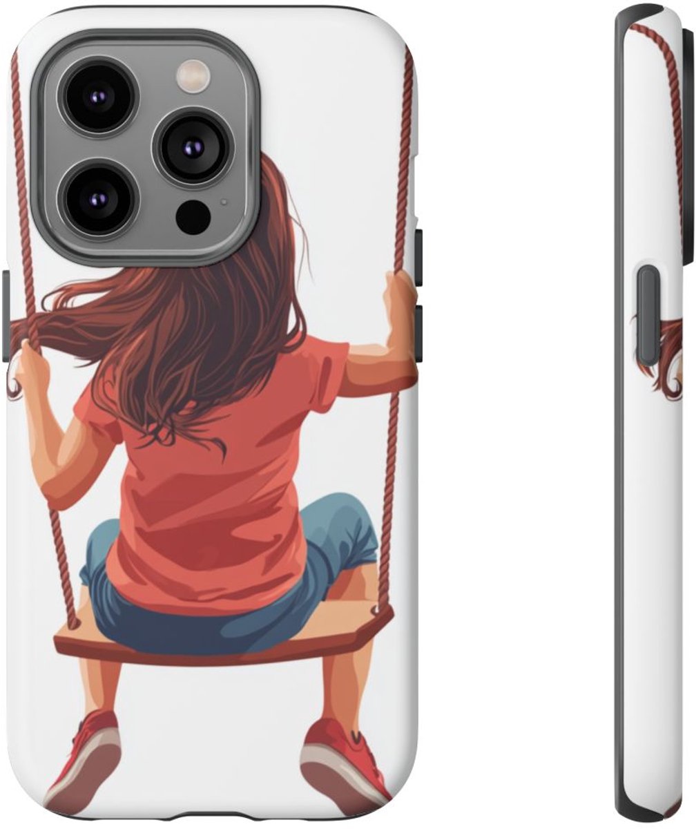 Meisje op Schommel Vectorillustratie – Telefoonhoesje Geschikt voor iPhone 14 Pro