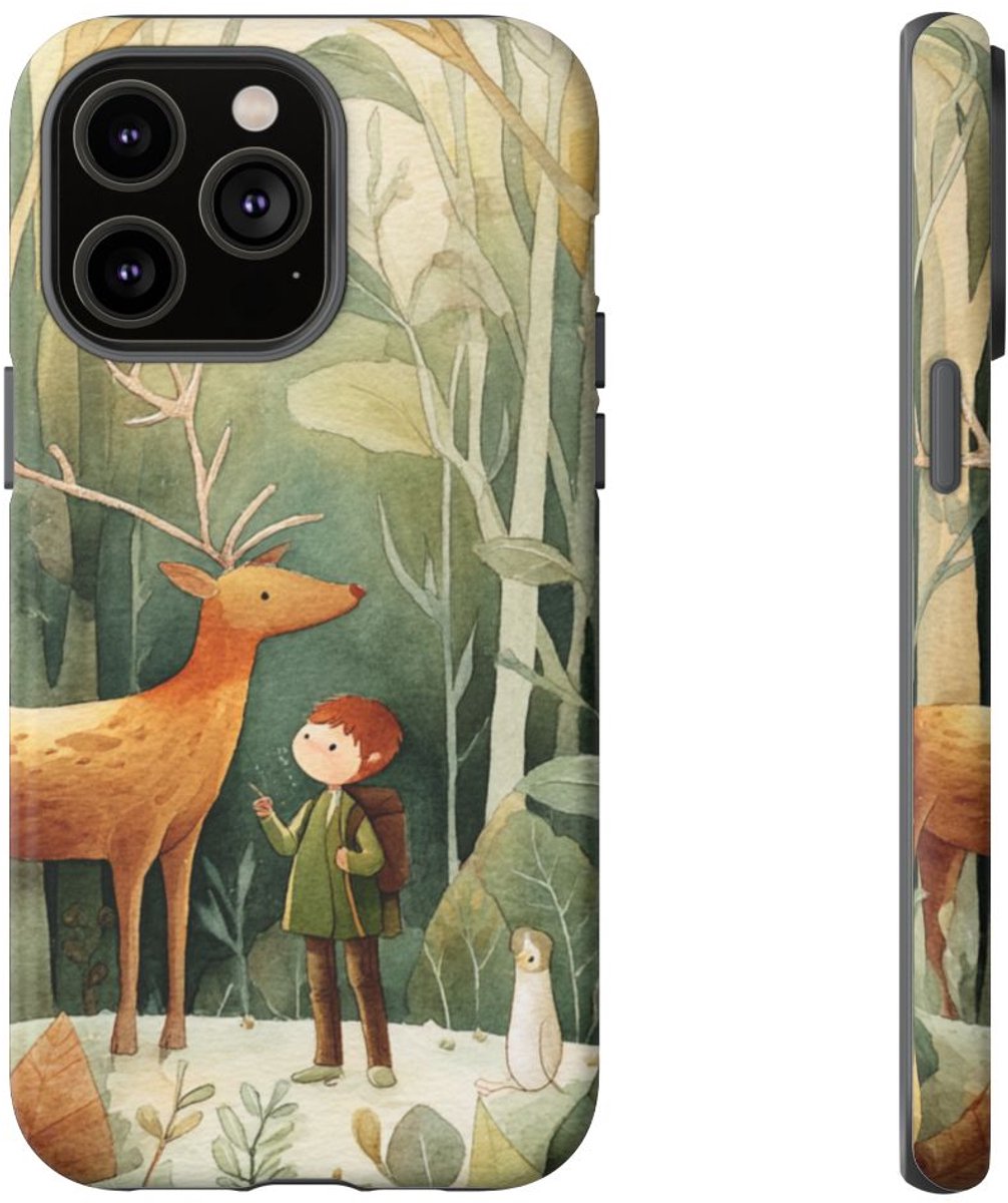 Kind en Hert in Bos Aquarel – Telefoonhoesje Geschikt voor iPhone 14 Pro Max