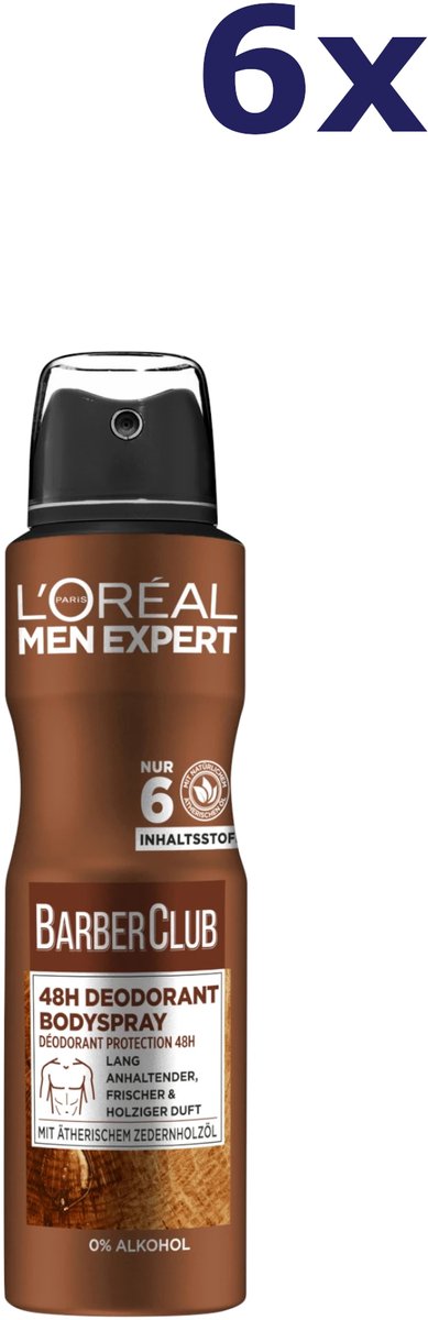 6x L'Oreal Men Expert Deospray 150ml Barber Club