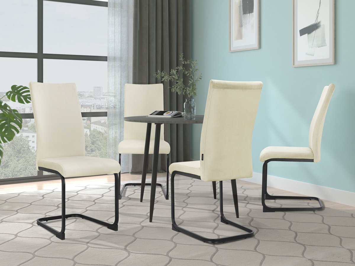 Notio Living Sia-Eetkamerstoel - Crème Fluweel - Set van 4 Wit