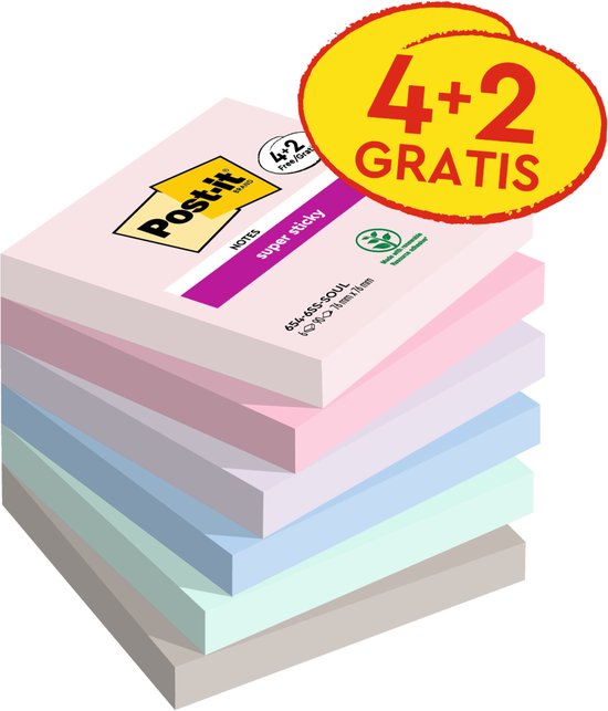 Post-it Super Sticky notes Soulful, 90 feuilles, pi 76 x 76 mm, 4 + 2 OFFERTES