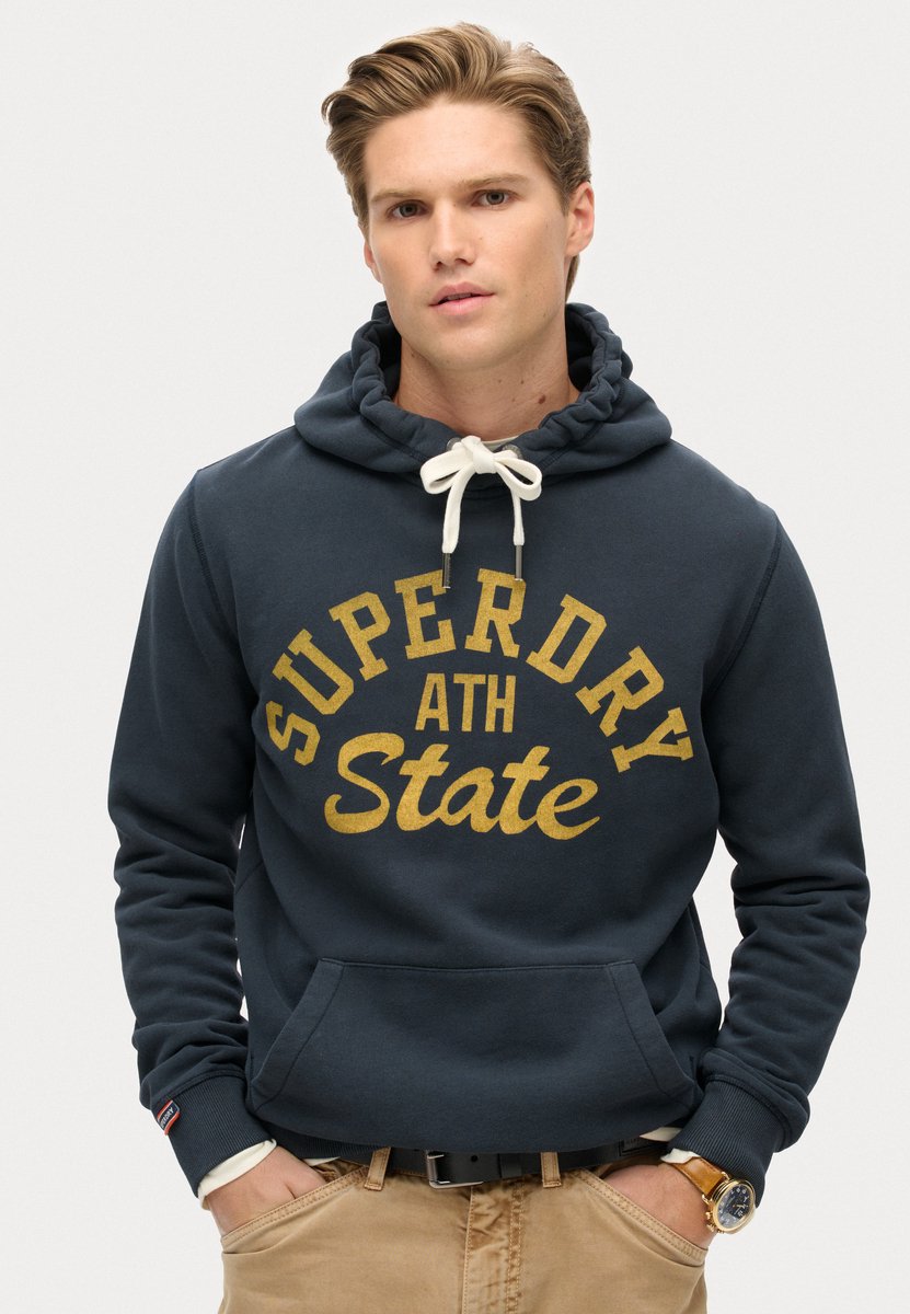 Superdry Track & Field hoodie met grafische print Heren Hoodies Marineblauw