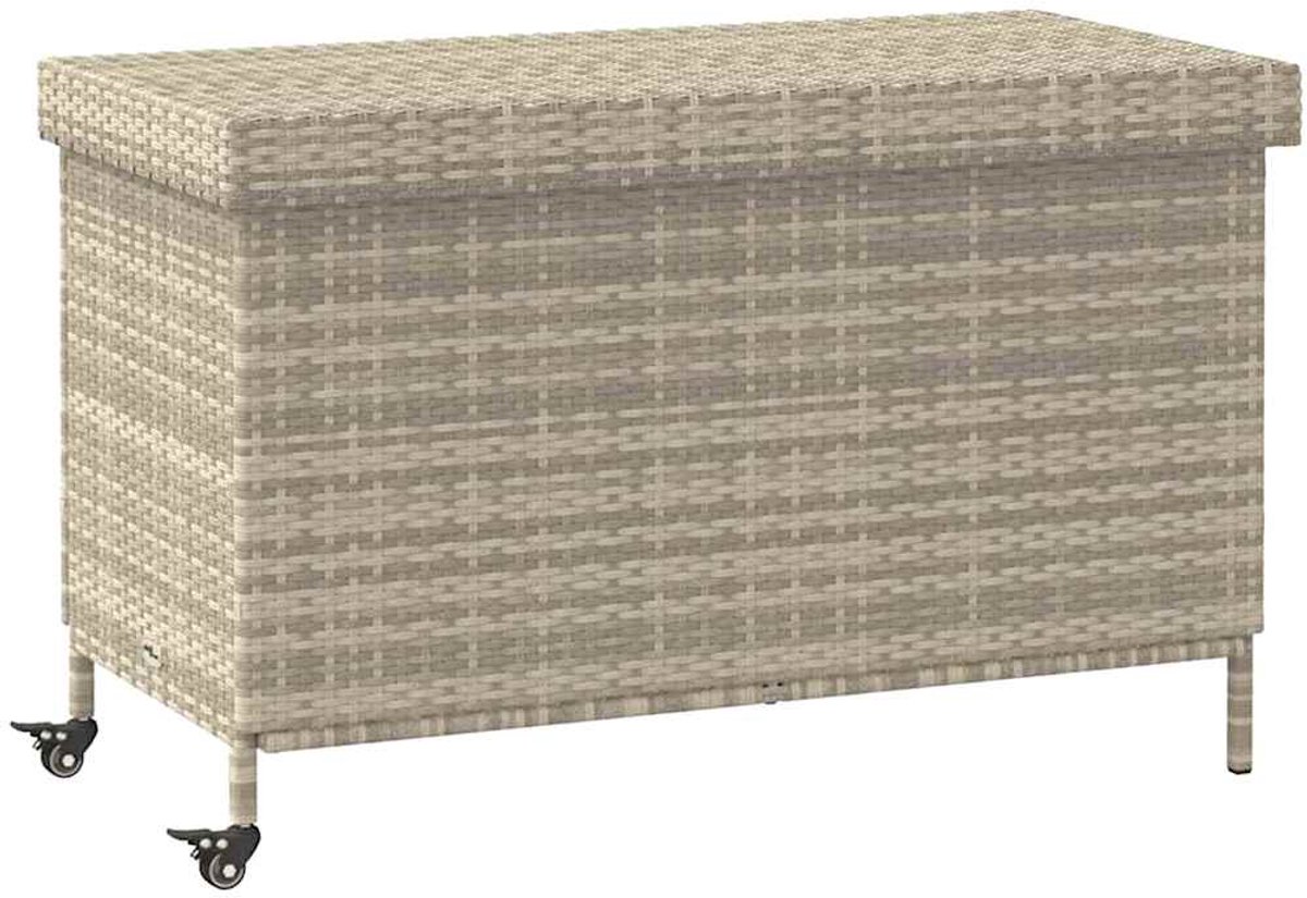 vidaXL - Tuinbox - met - wielen - 110x55x73 - cm - poly - rattan - lichtgrijs