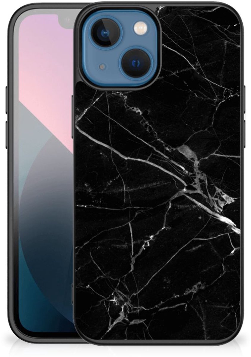 Apple iPhone 13 mini Marmeren Print Telefoonhoesje Marmer Zwart - Origineel Cadeau Vader