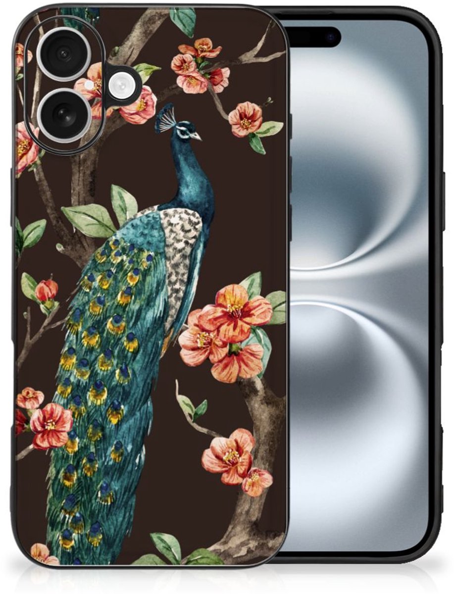 iPhone 16 Dierenprint Telefoonhoesje Pauw met Bloemen
