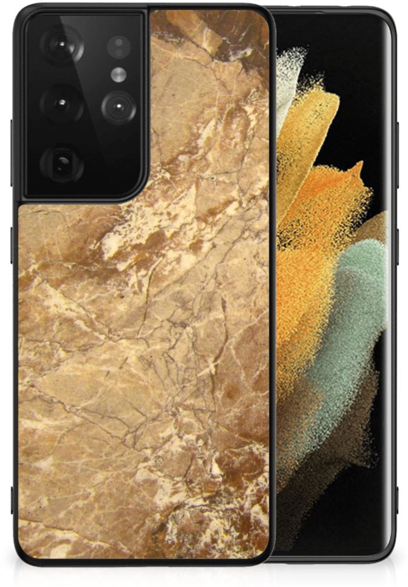 Samsung Galaxy S21 Ultra Marmeren Print Telefoonhoesje Marmer Creme